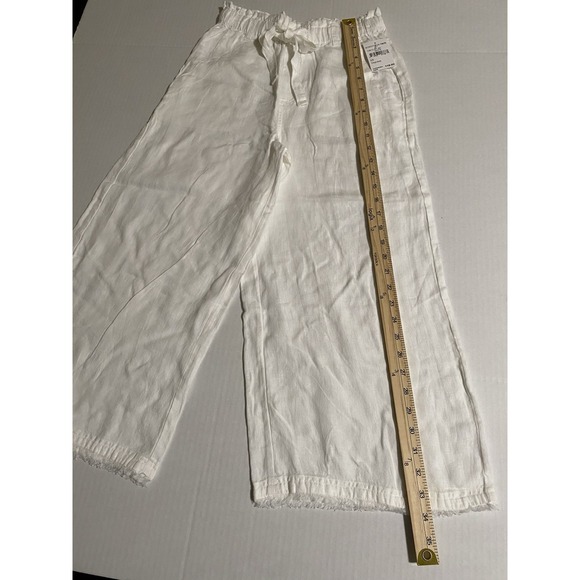 Anthropologie CLOTH & STONE White LINEN Paperbag Waist Wide Leg Crop Pants‎ XS - Picture 11 of 12